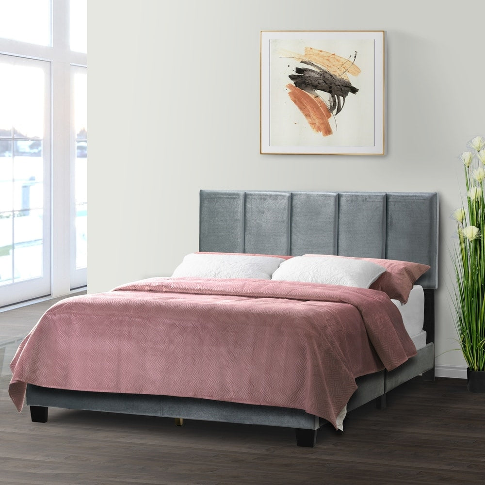 Arty Silver Grey Velvet Queen Bed with Line Stitch Tufting