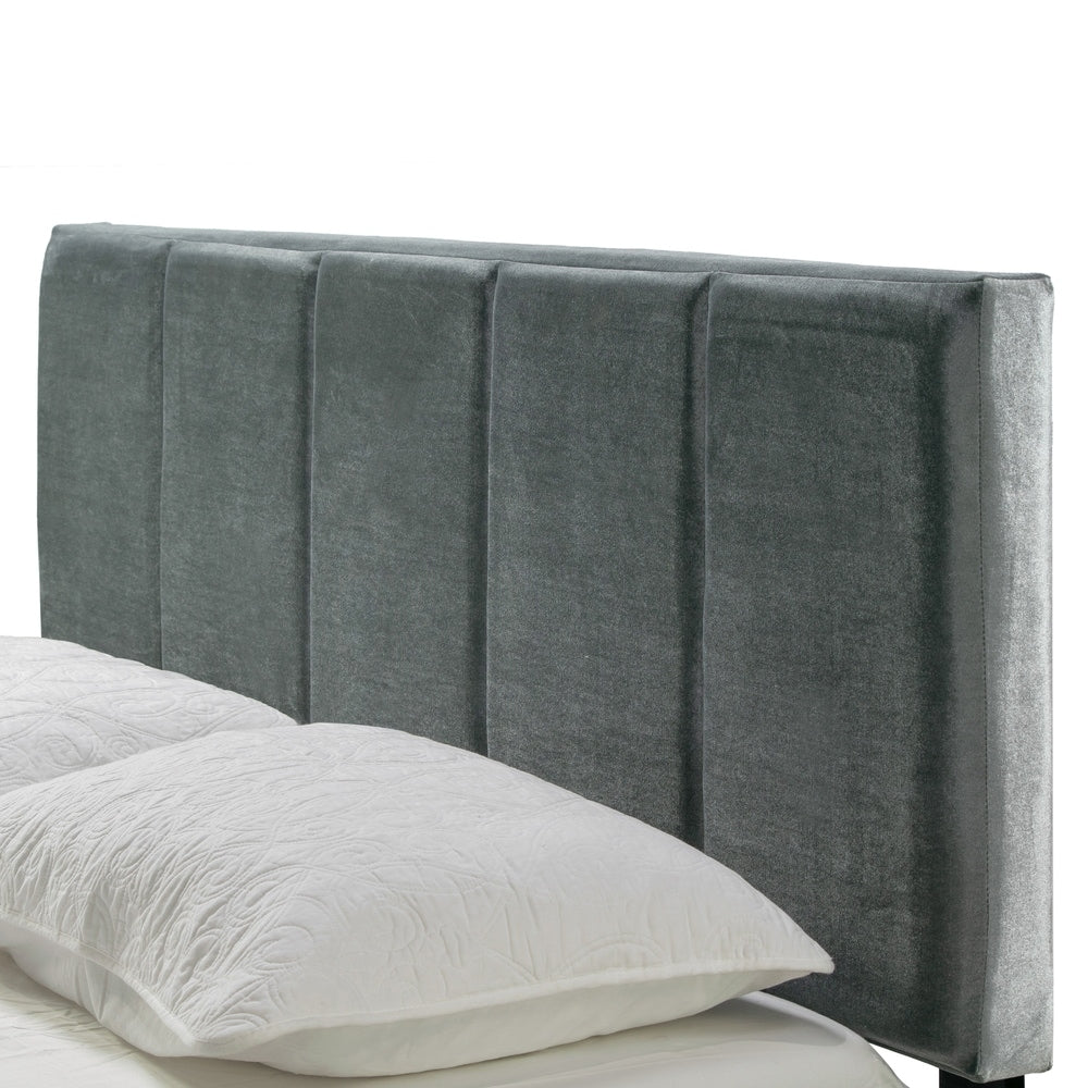 Arty Silver Grey Velvet Queen Bed with Line Stitch Tufting