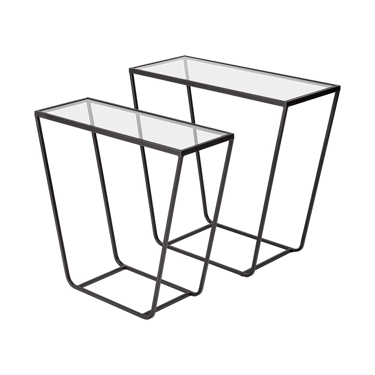 Arya Glass Top w/ Black Iron Frame Rectangular Accent Tables (Set of 2) - 23.6L x 9.8W x 21.7H