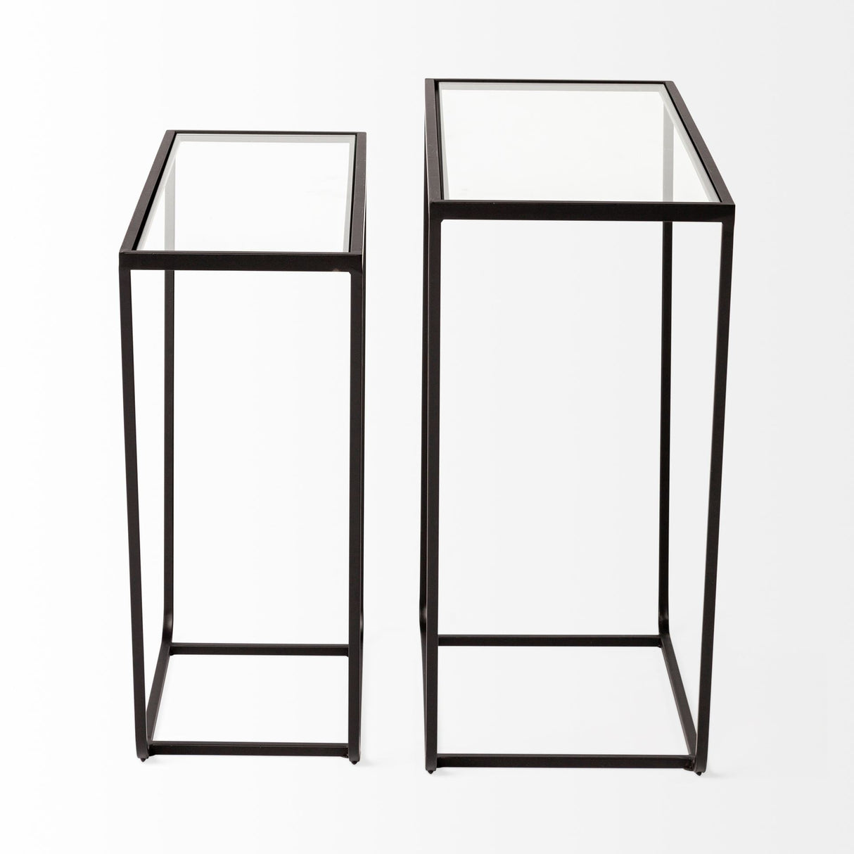 Arya Glass Top w/ Black Iron Frame Rectangular Accent Tables (Set of 2) - 23.6L x 9.8W x 21.7H