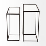 Arya Glass Top w/ Black Iron Frame Rectangular Accent Tables (Set of 2) - 23.6L x 9.8W x 21.7H
