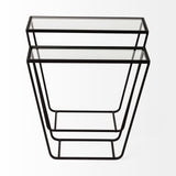 Arya Glass Top w/ Black Iron Frame Rectangular Accent Tables (Set of 2) - 23.6L x 9.8W x 21.7H