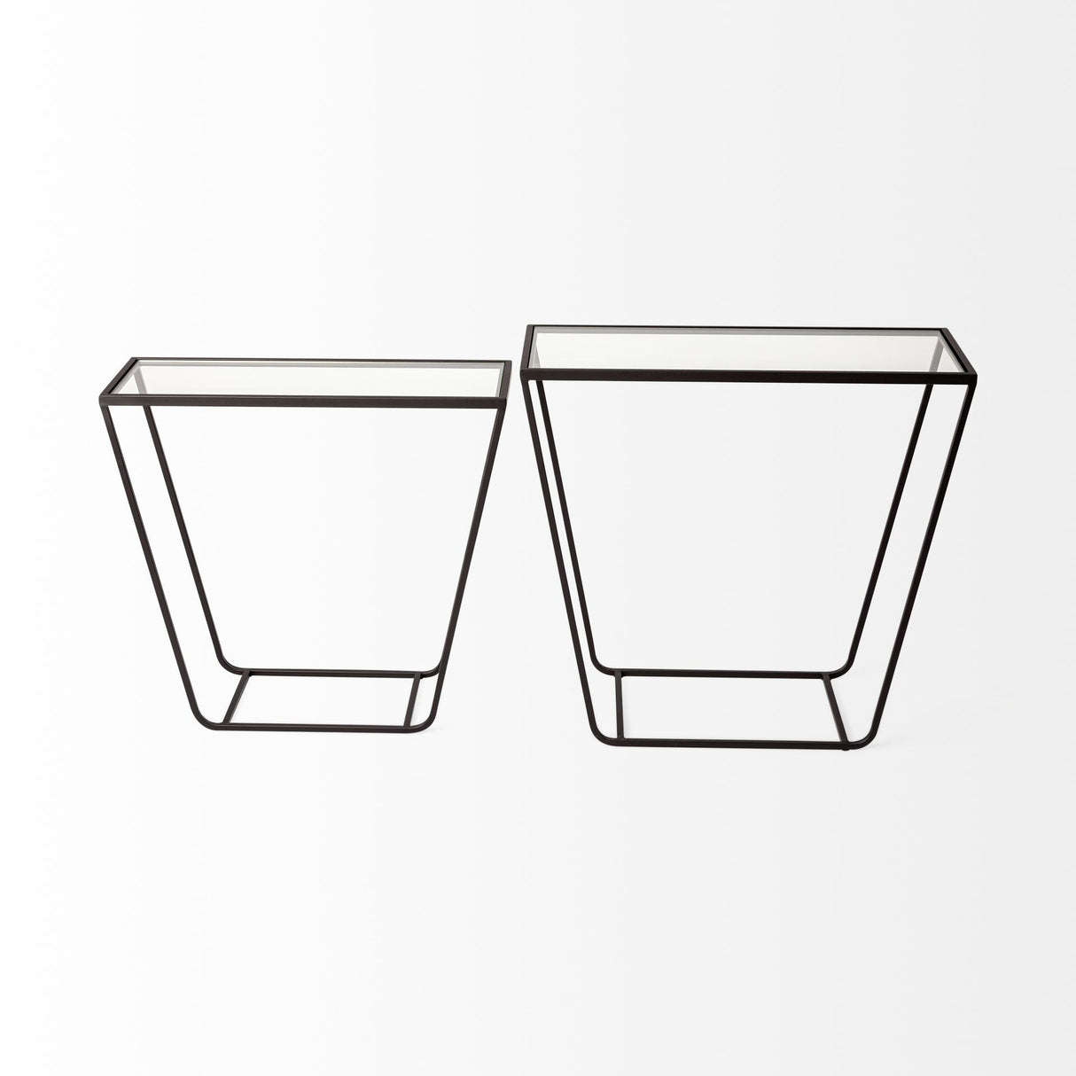 Arya Glass Top w/ Black Iron Frame Rectangular Accent Tables (Set of 2) - 23.6L x 9.8W x 21.7H