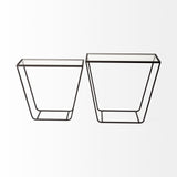 Arya Glass Top w/ Black Iron Frame Rectangular Accent Tables (Set of 2) - 23.6L x 9.8W x 21.7H