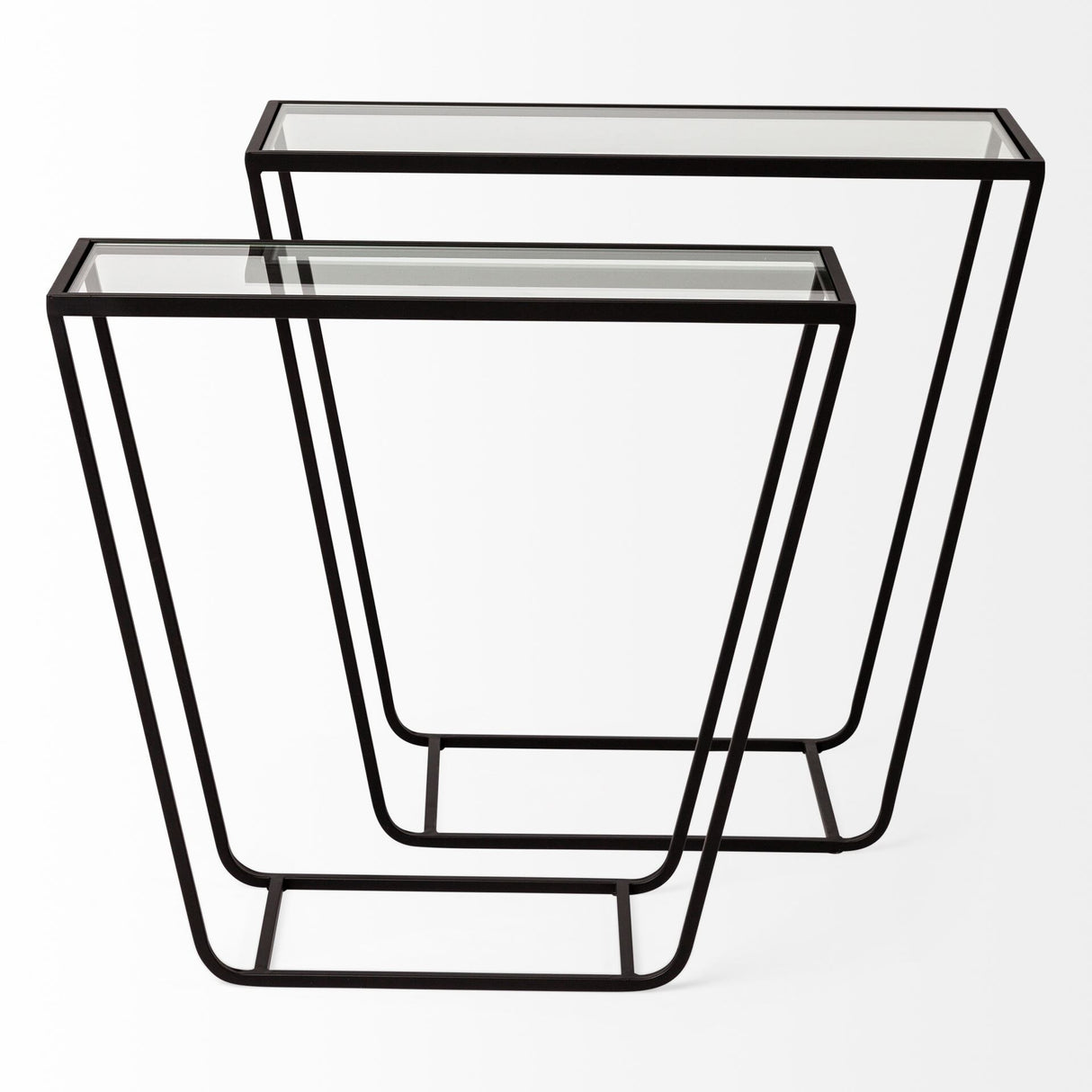 Arya Glass Top w/ Black Iron Frame Rectangular Accent Tables (Set of 2) - 23.6L x 9.8W x 21.7H