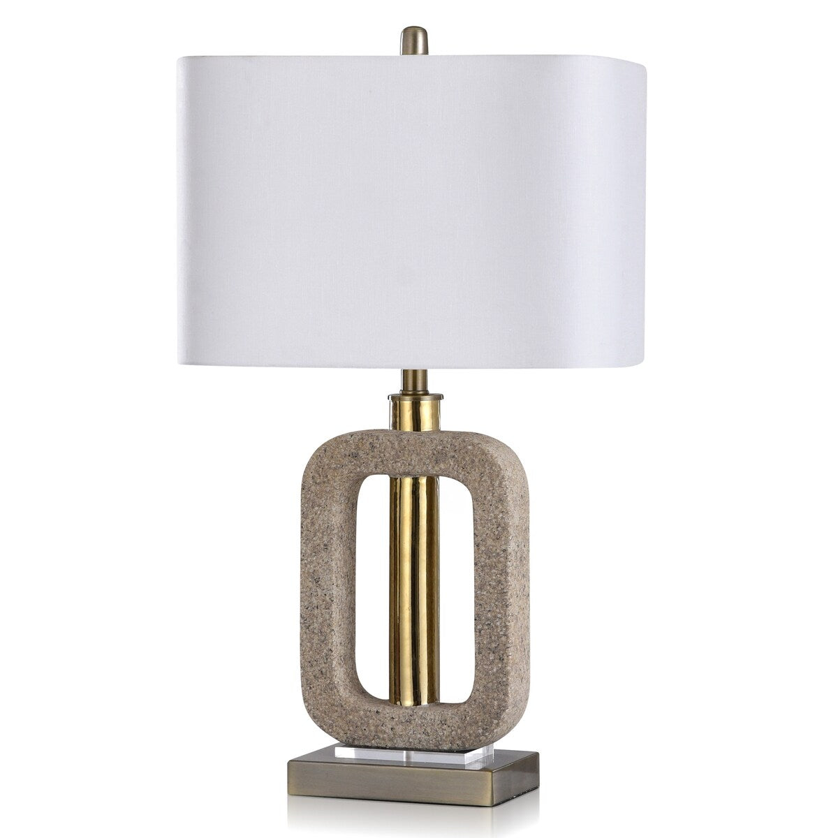 Asha - Burgetts Gold Stone Textured Ceramic Design With Clear Acrylic Cylinder Table Lamp - Gold Finish - White Shade