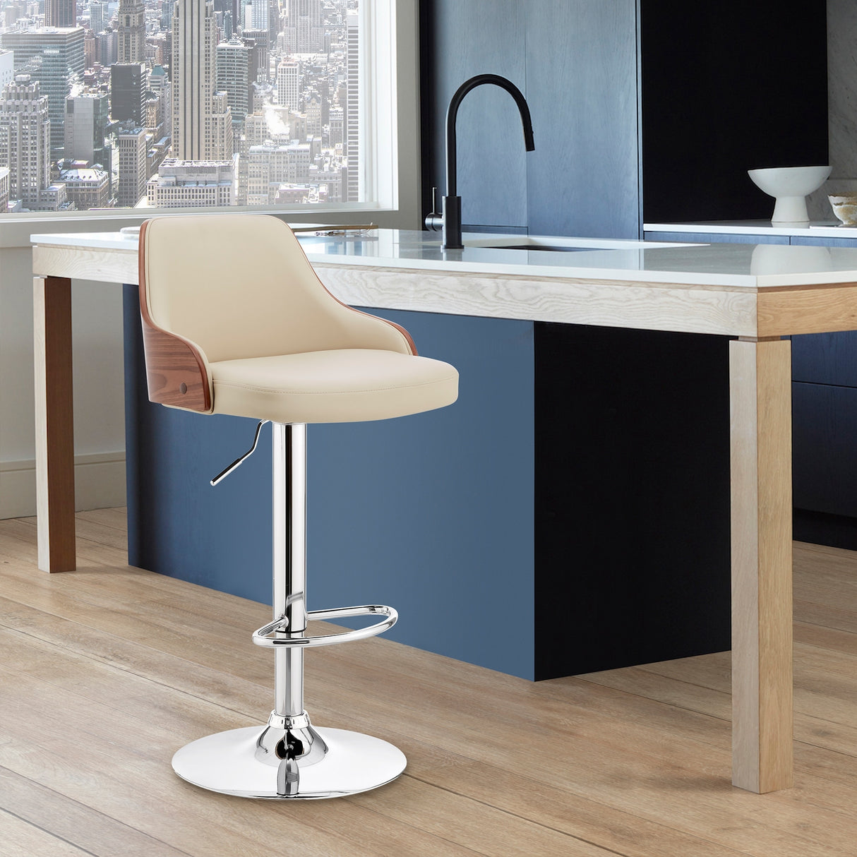 Asher Adjustable Faux Leather and Metal Bar Stool