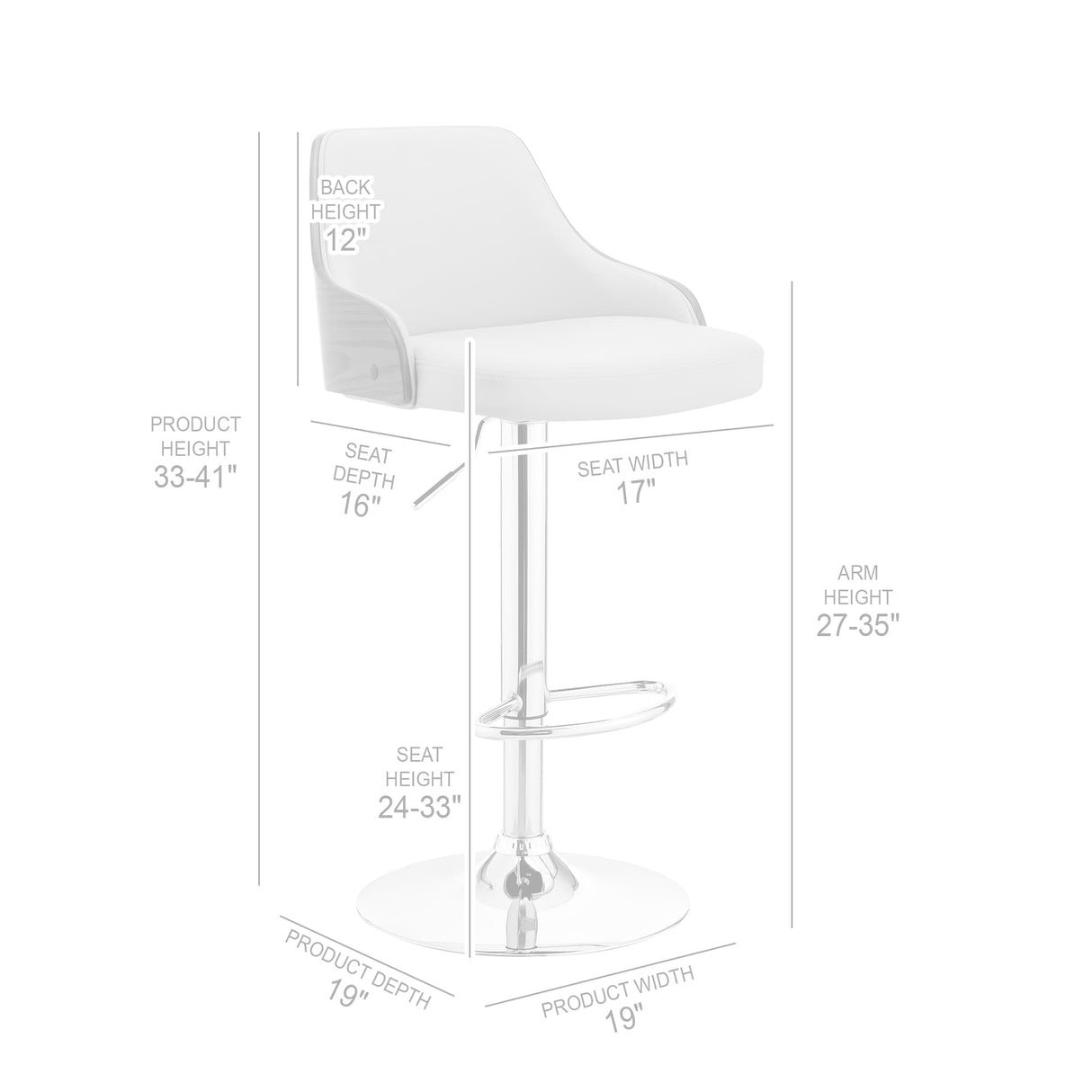 Asher Adjustable Faux Leather and Metal Bar Stool