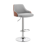 Asher Adjustable Faux Leather and Metal Bar Stool
