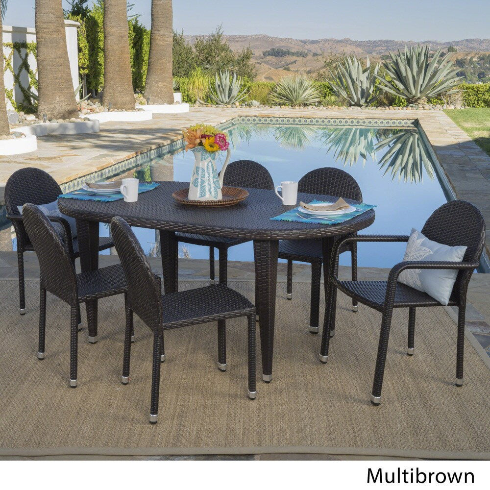 Asher Outdoor 7-piece Oval Wicker Aluminum Dining Set by Christopher Knight Home - N/A