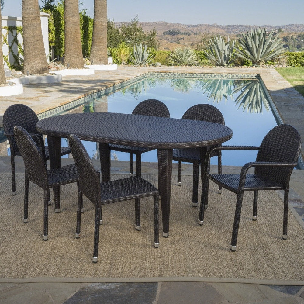 Asher Outdoor 7-piece Oval Wicker Aluminum Dining Set by Christopher Knight Home - N/A
