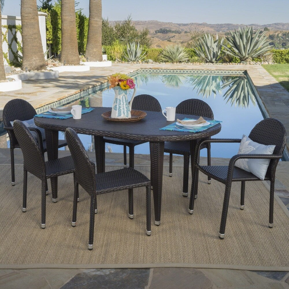 Asher Outdoor 7-piece Oval Wicker Aluminum Dining Set by Christopher Knight Home - N/A