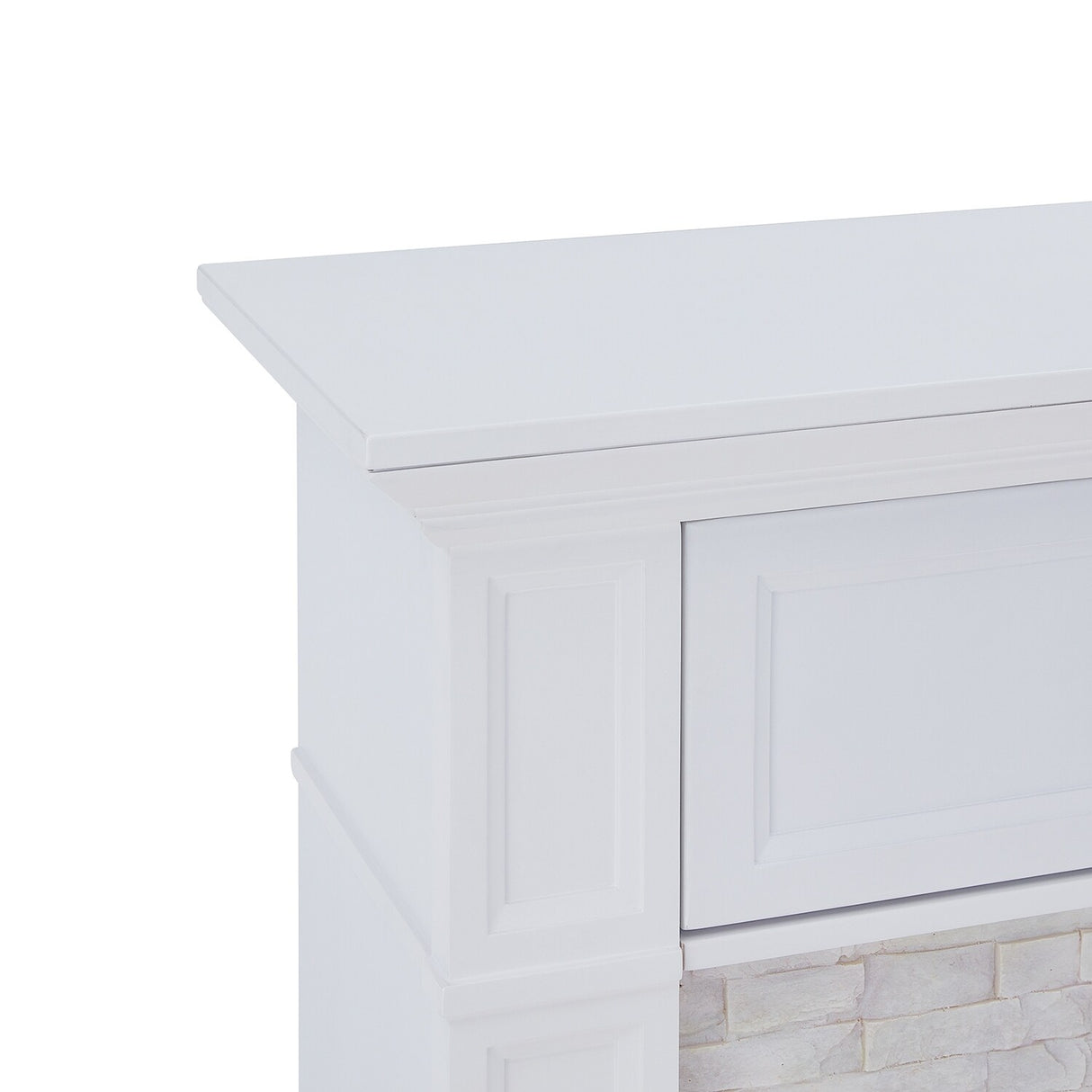SEI Furniture Ashfield White Faux Stone Electric Fireplace with Storage
