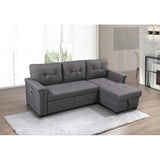 Ashlyn 84-inch Dark Gray Reversible Sleeper Sectional Sofa with Storage Chaise and USB Charging Ports - 84"W x 54"D x 35"H