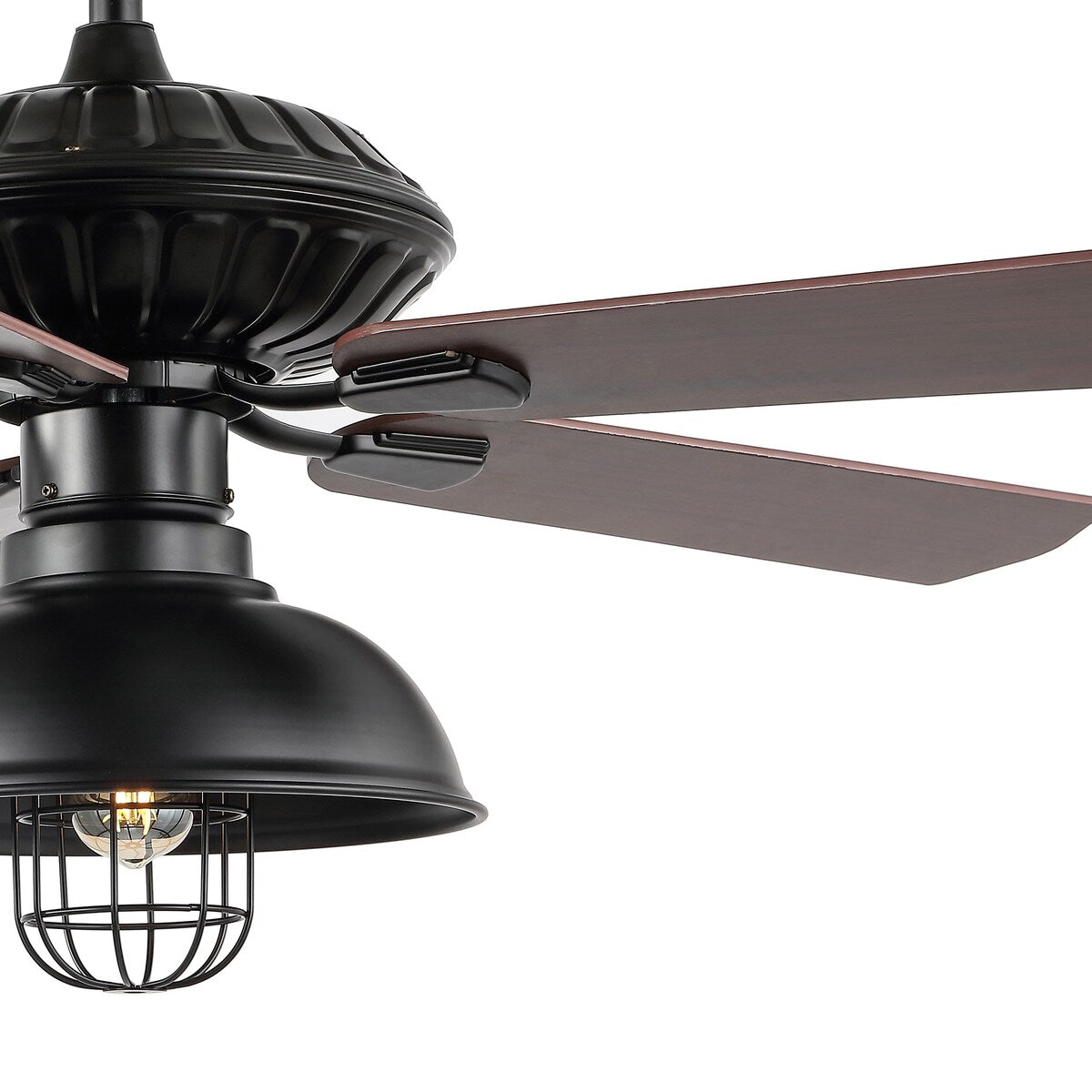 Ashton 52" 1-Light Farmhouse Industrial Iron Dome Shade LED Ceiling Fan With Remote, Black by JONATHAN Y