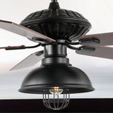 Ashton 52" 1-Light Farmhouse Industrial Iron Dome Shade LED Ceiling Fan With Remote, Black by JONATHAN Y
