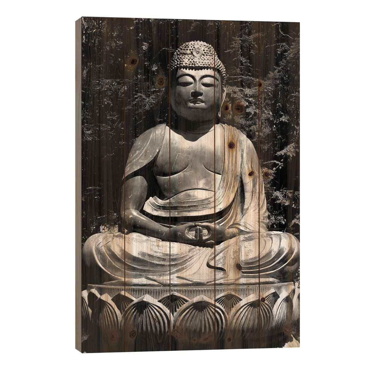 Asian Buddha Print On Wood by Unknown Artist - Multi-Color