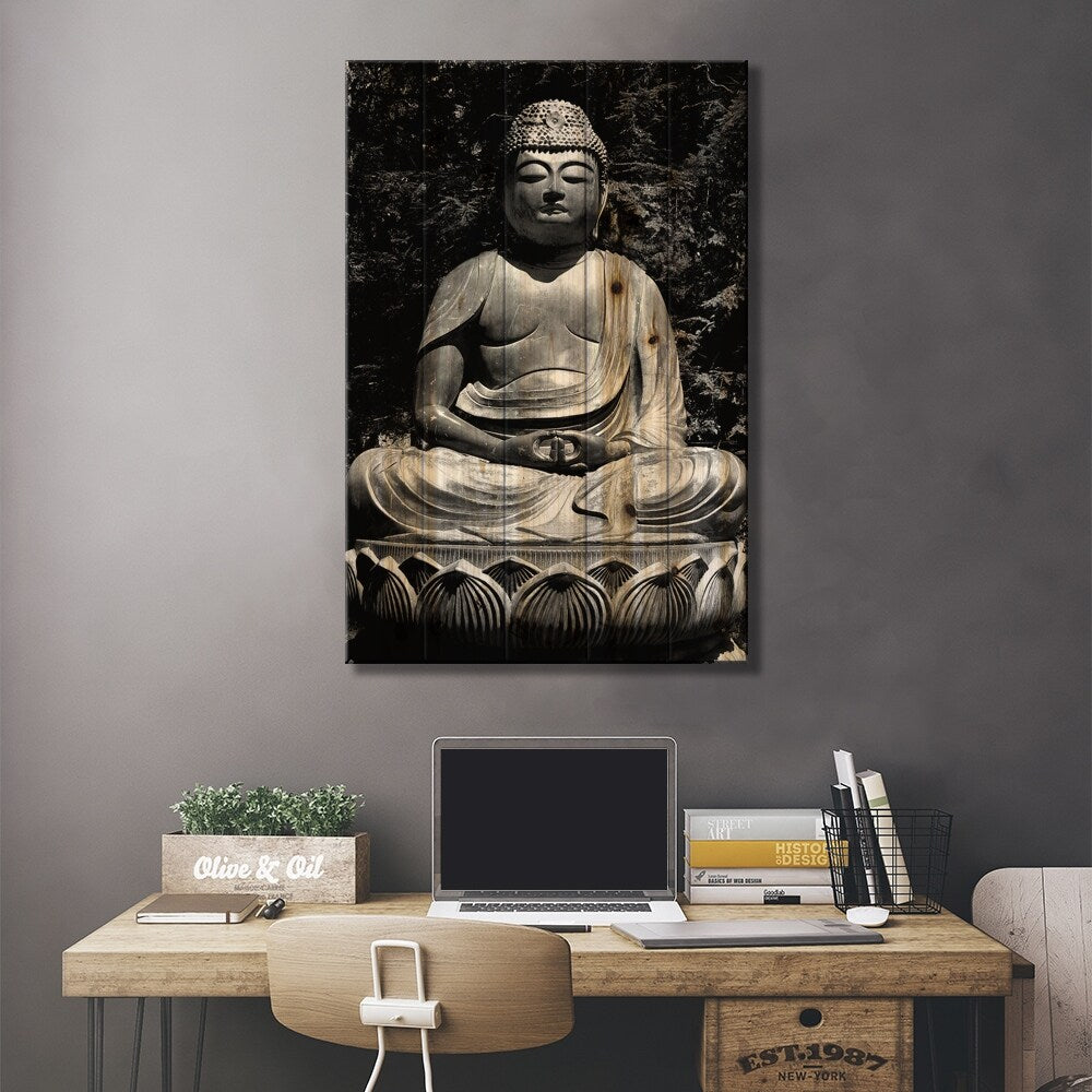 Asian Buddha Print On Wood by Unknown Artist - Multi-Color