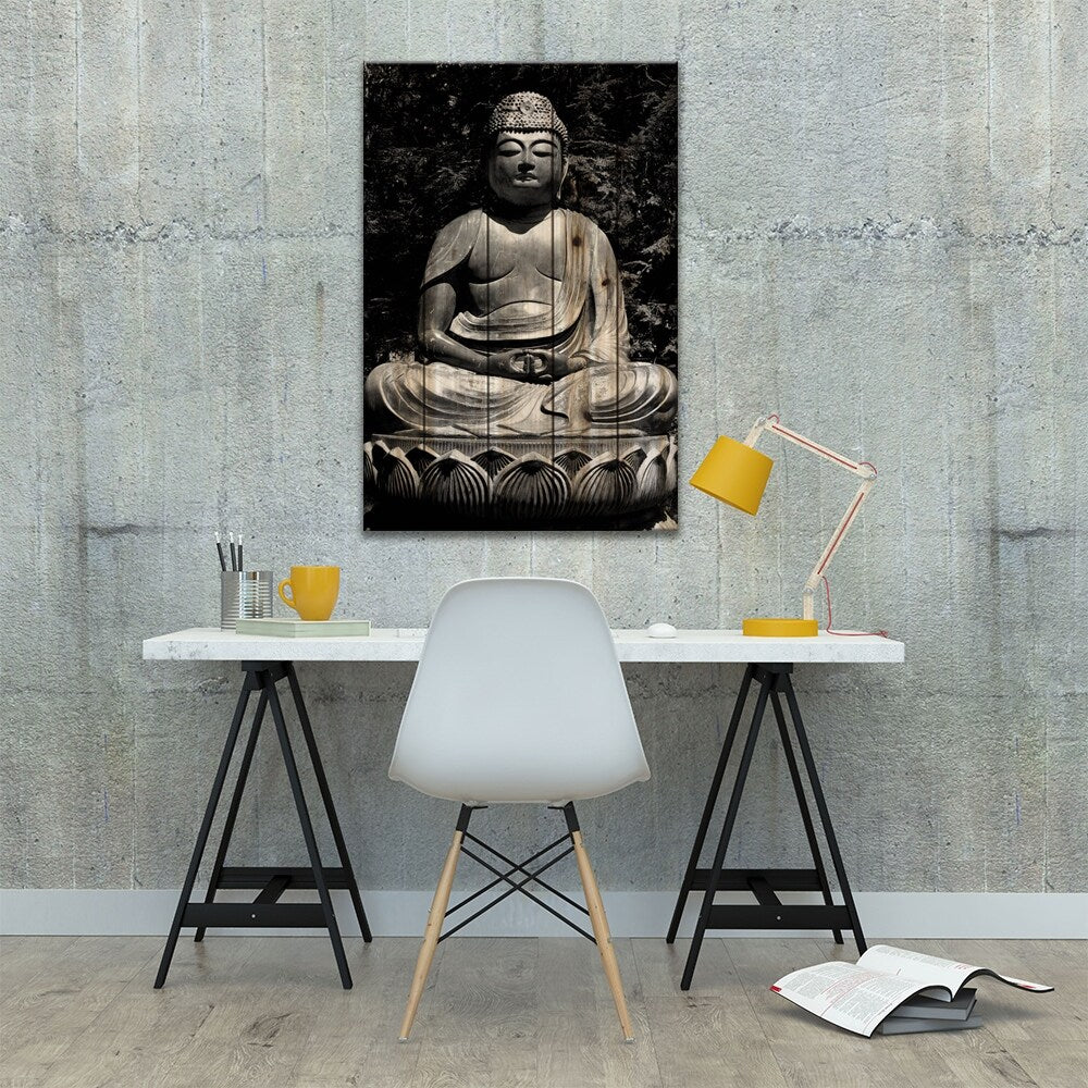 Asian Buddha Print On Wood by Unknown Artist - Multi-Color