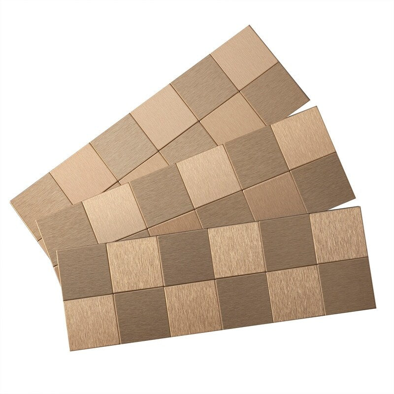 Aspect Peel and Stick Backsplash 12in x 4in Square Champagne Matted Metal Tile (3-Pack)