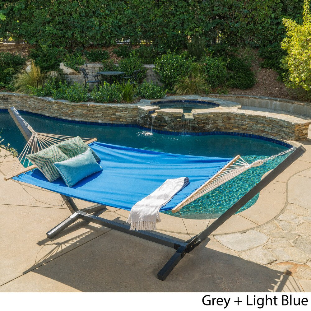 Aspen Outdoor Water Resistant Hammock with Grey Larch Wood Frame by Christopher Knight Home