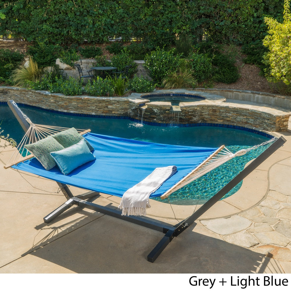 Aspen Outdoor Water Resistant Hammock with Grey Larch Wood Frame by Christopher Knight Home - N/A
