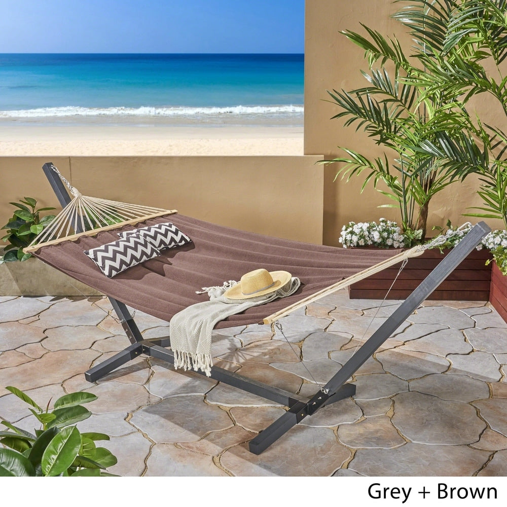 Aspen Outdoor Water Resistant Hammock with Grey Larch Wood Frame by Christopher Knight Home - N/A