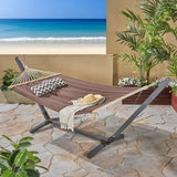 Aspen Outdoor Water Resistant Hammock with Grey Larch Wood Frame by Christopher Knight Home - N/A