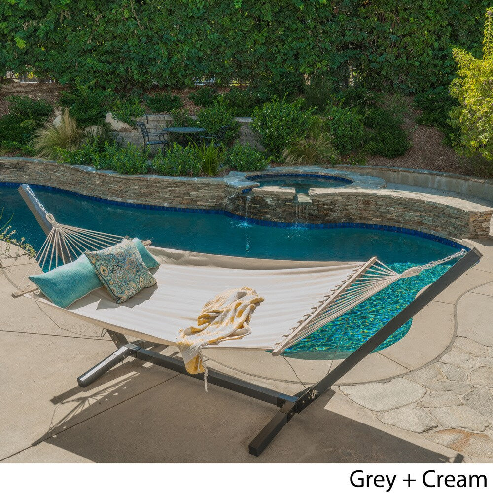 Aspen Outdoor Water Resistant Hammock with Grey Larch Wood Frame by Christopher Knight Home - N/A