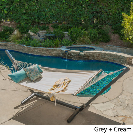 Aspen Outdoor Water Resistant Hammock with Grey Larch Wood Frame by Christopher Knight Home - N/A