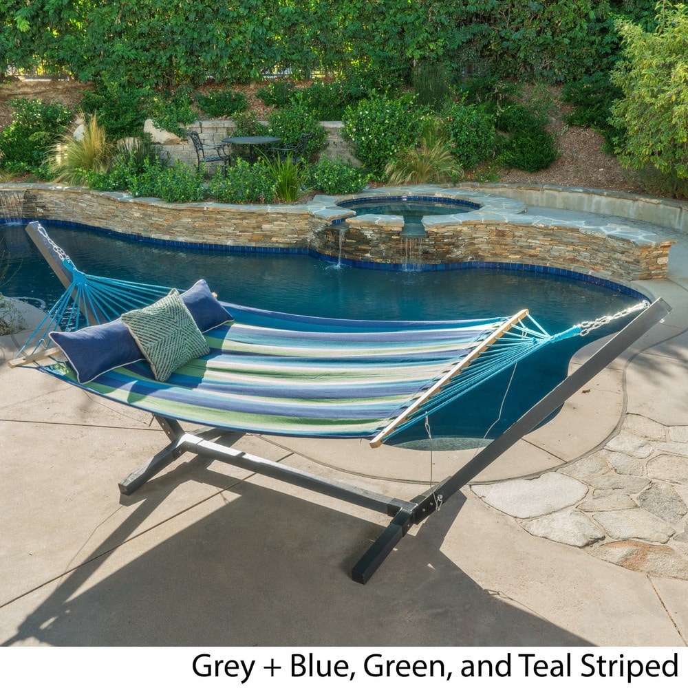 Aspen Outdoor Water Resistant Hammock with Grey Larch Wood Frame by Christopher Knight Home - N/A