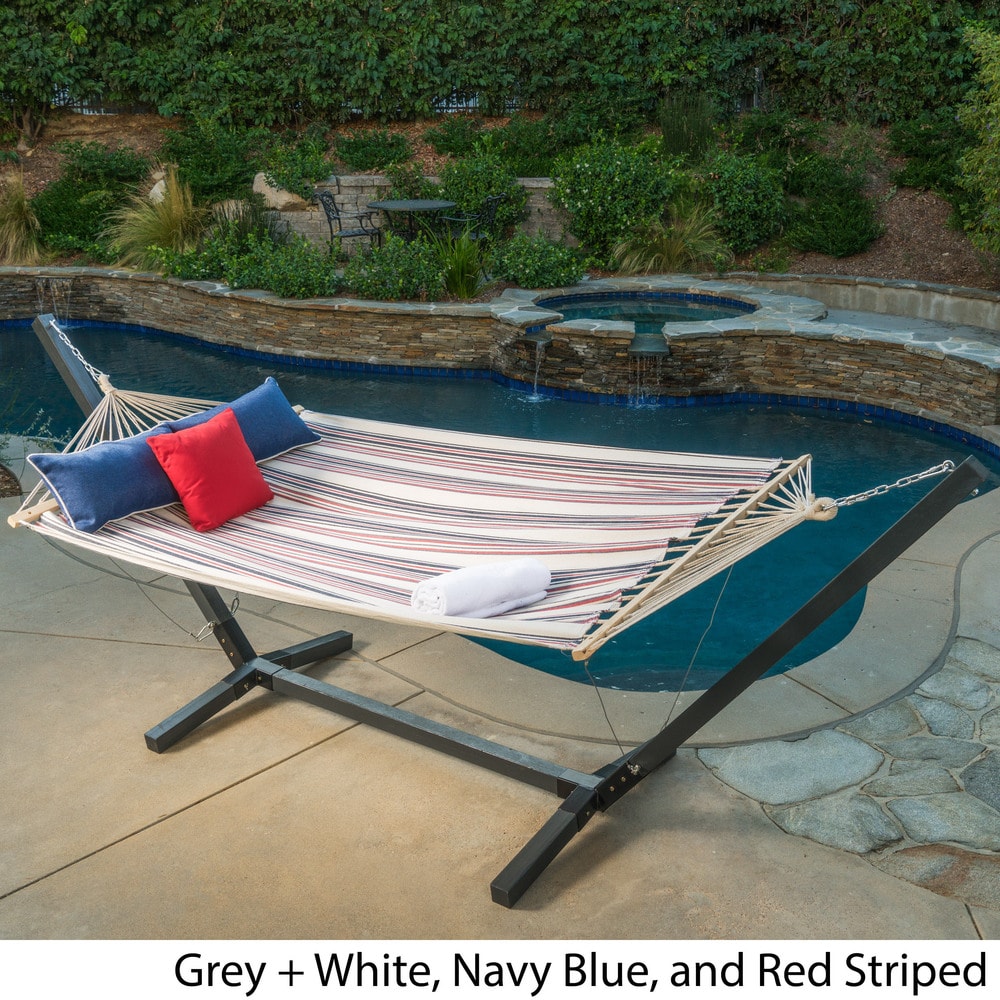 Aspen Outdoor Water Resistant Hammock with Grey Larch Wood Frame by Christopher Knight Home - N/A