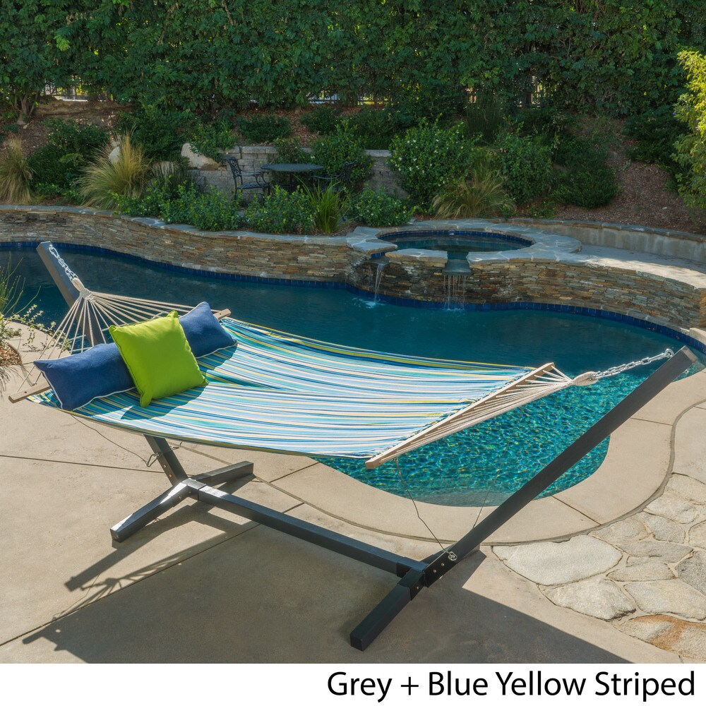 Aspen Outdoor Water Resistant Hammock with Grey Larch Wood Frame by Christopher Knight Home - N/A