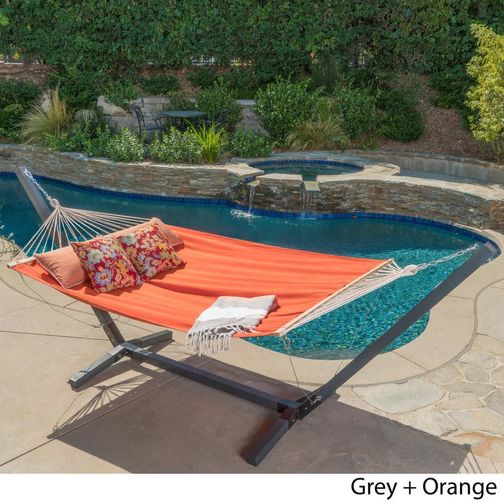 Aspen Outdoor Water Resistant Hammock with Grey Larch Wood Frame by Christopher Knight Home - N/A