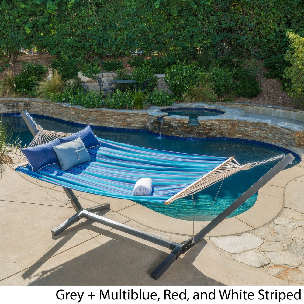 Aspen Outdoor Water Resistant Hammock with Grey Larch Wood Frame by Christopher Knight Home - N/A