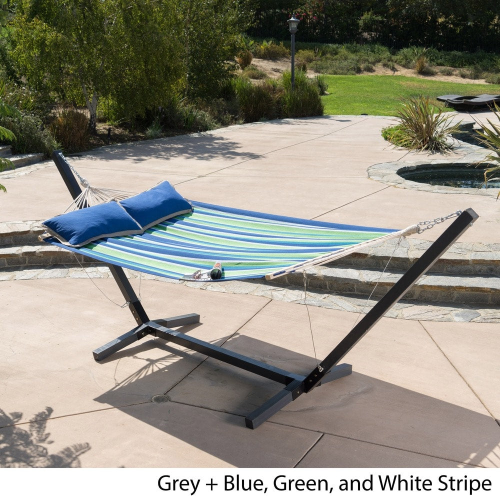 Aspen Outdoor Water Resistant Hammock with Grey Larch Wood Frame by Christopher Knight Home - N/A