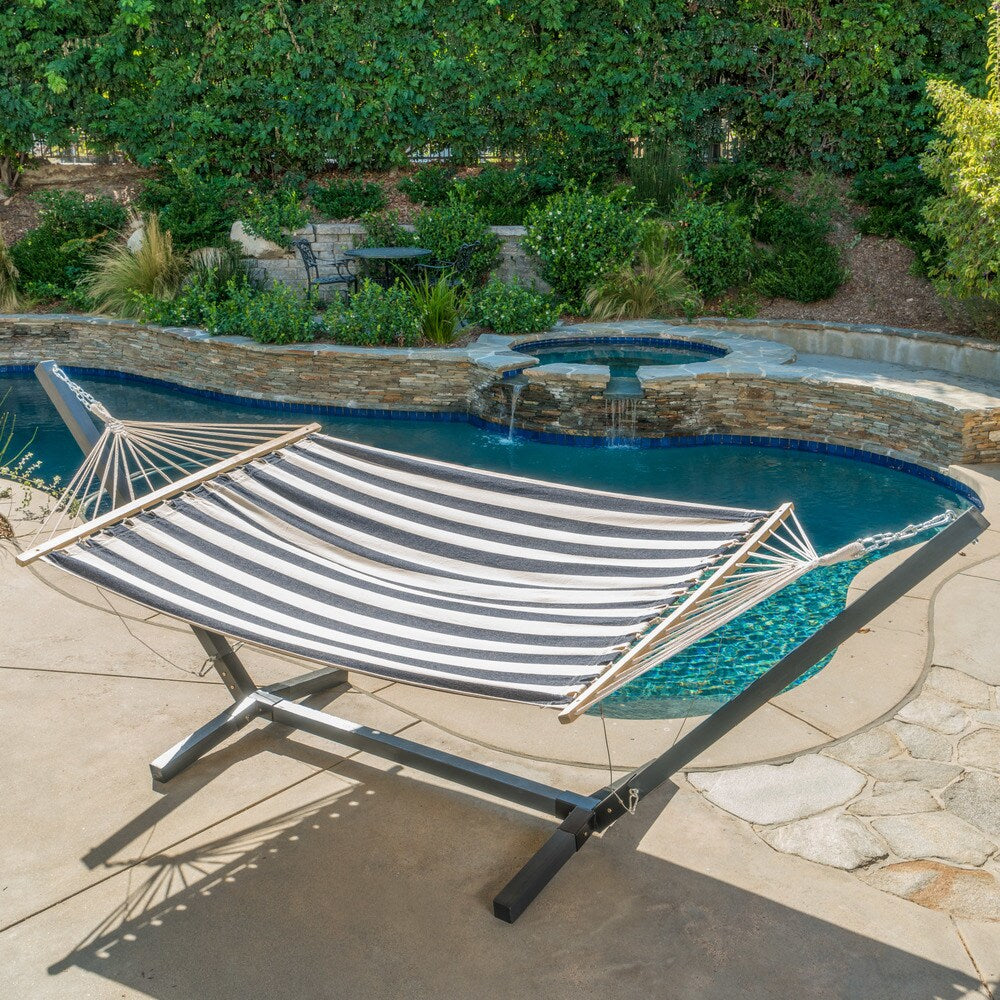 Aspen Outdoor Water Resistant Hammock with Grey Larch Wood Frame by Christopher Knight Home - N/A