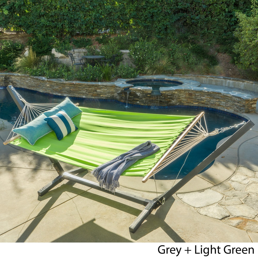 Aspen Outdoor Water Resistant Hammock with Grey Larch Wood Frame by Christopher Knight Home - N/A