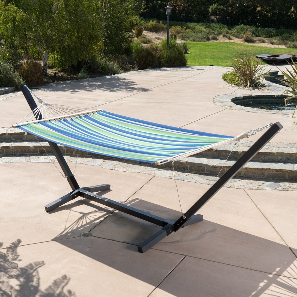 Aspen Outdoor Water Resistant Hammock with Grey Larch Wood Frame by Christopher Knight Home - N/A