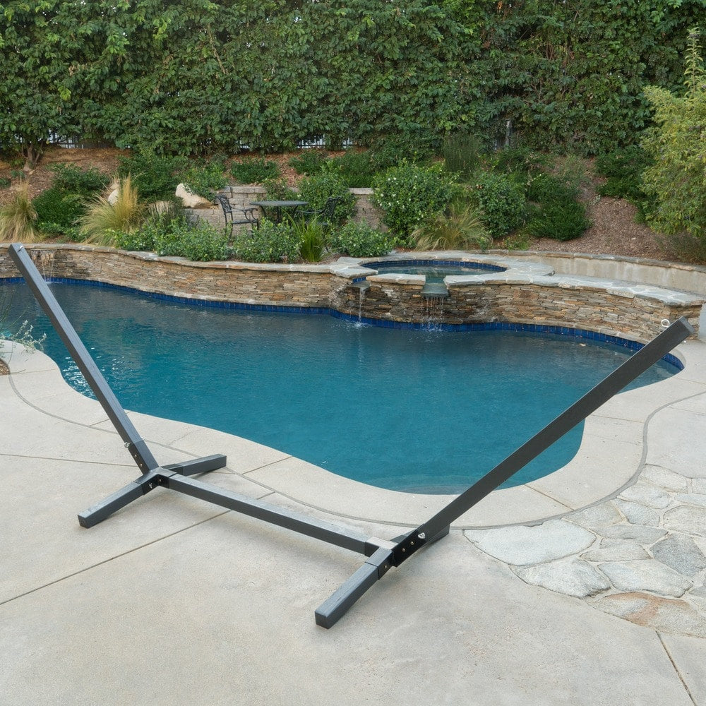 Aspen Outdoor Water Resistant Hammock with Grey Larch Wood Frame by Christopher Knight Home - N/A