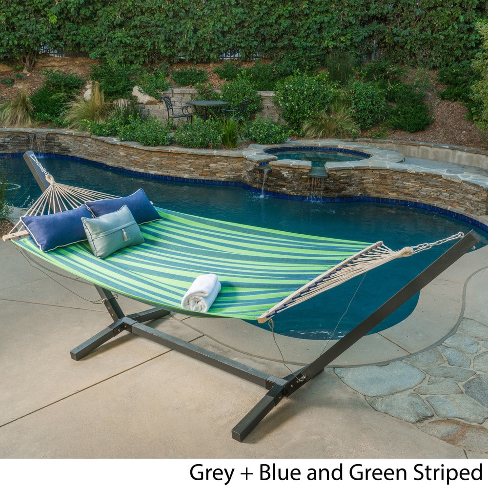 Aspen Outdoor Water Resistant Hammock with Grey Larch Wood Frame by Christopher Knight Home - N/A