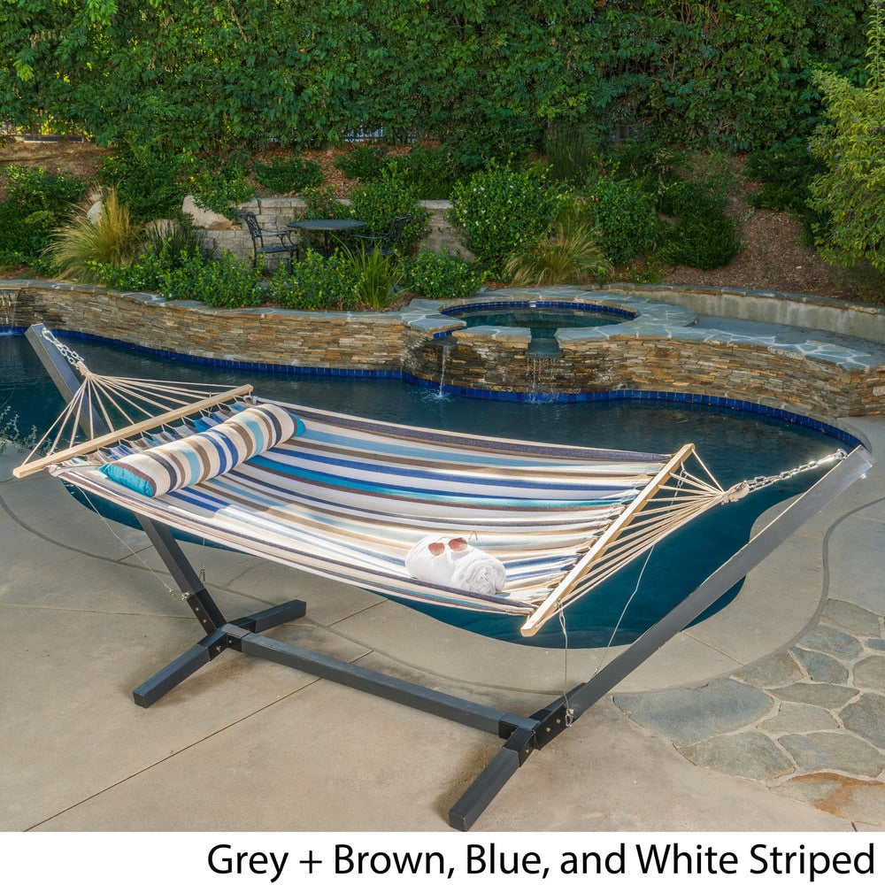 Aspen Outdoor Water Resistant Hammock with Grey Larch Wood Frame by Christopher Knight Home - N/A