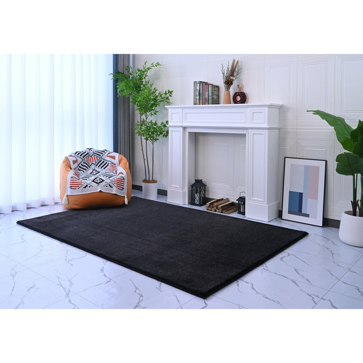 Asteri Collection Black Solid Color Area Rug - 5' x 7'