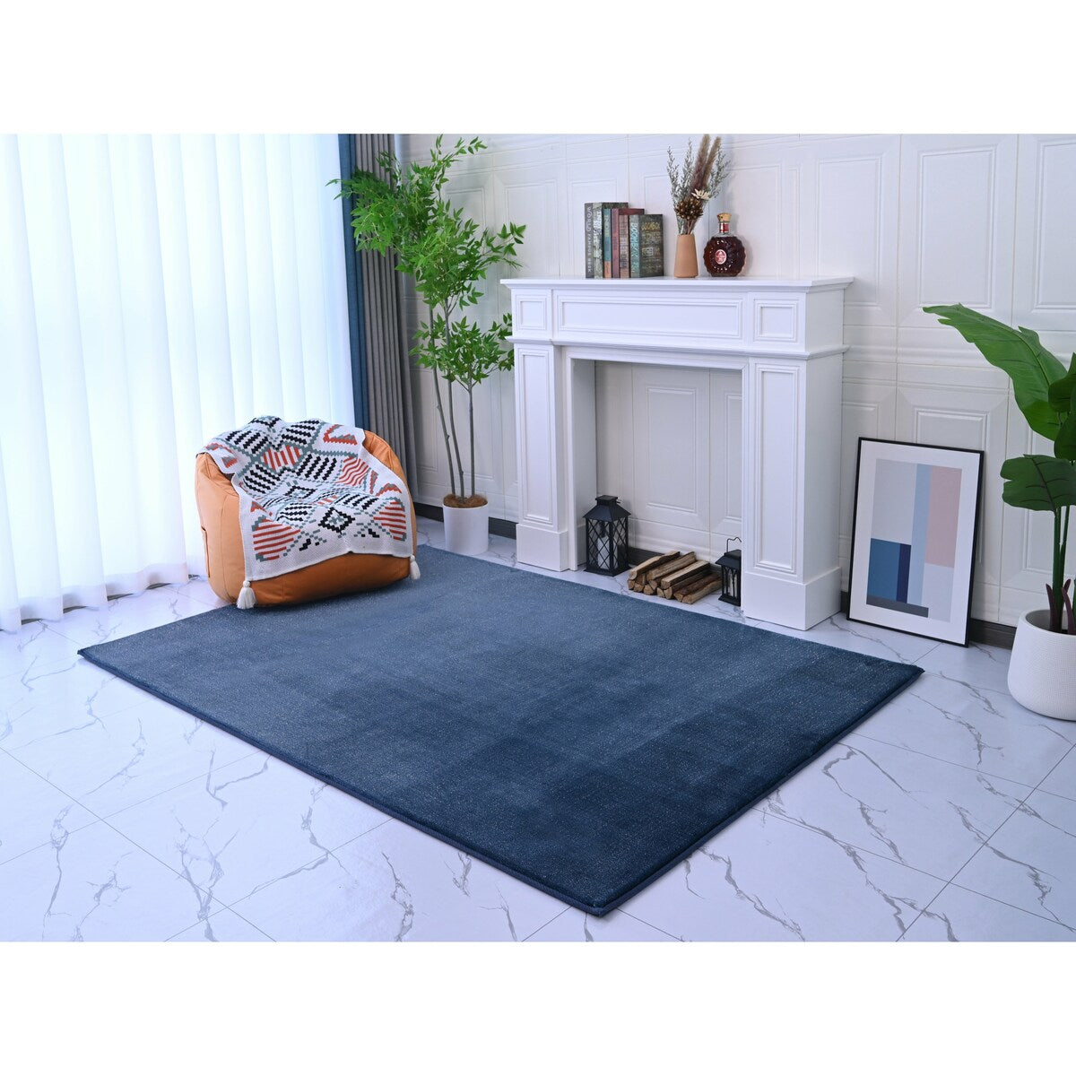 Asteri Collection Blue Solid Color Area Rug - 5' x 7'
