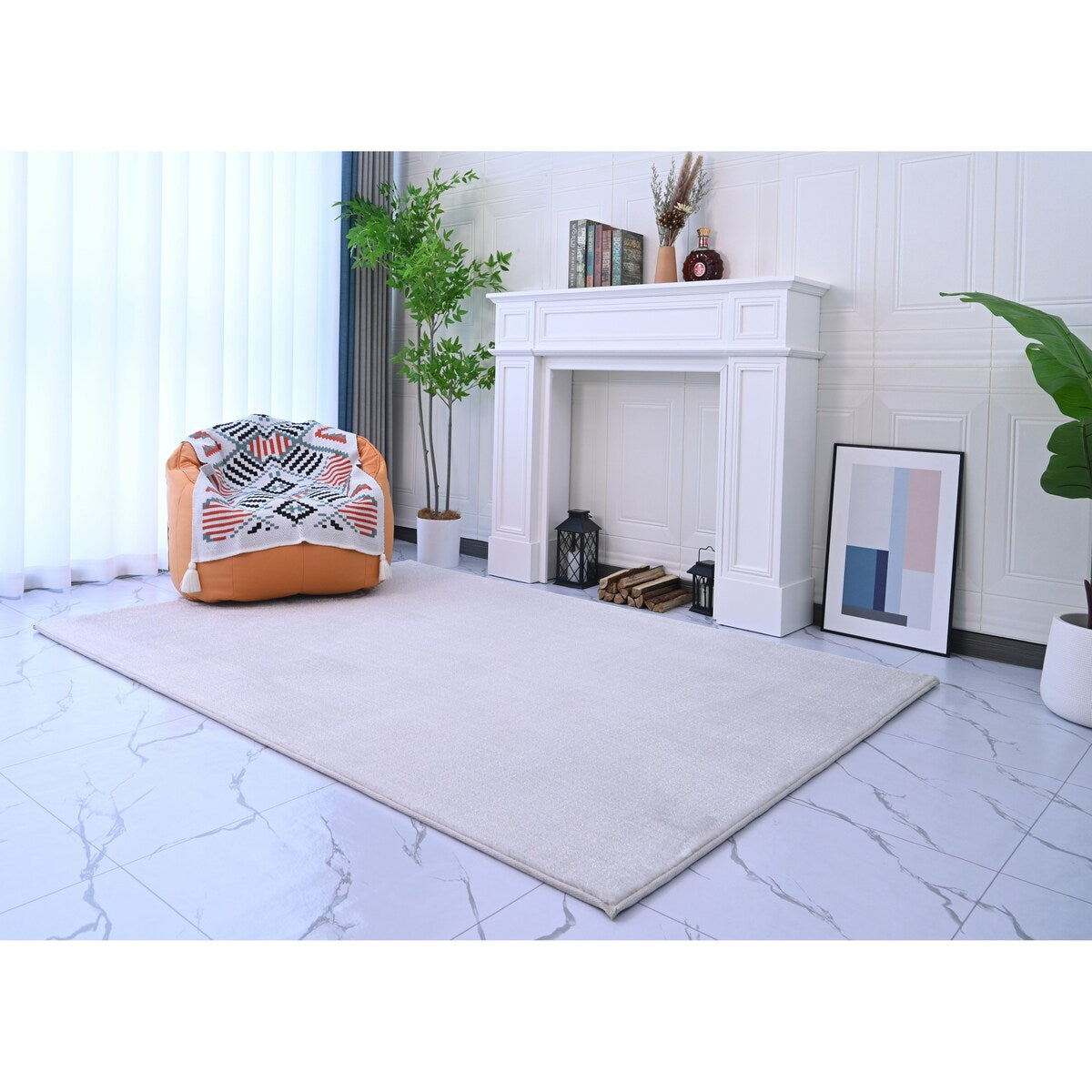 Asteri Collection White Solid Color Area Rug - 5' x 7'