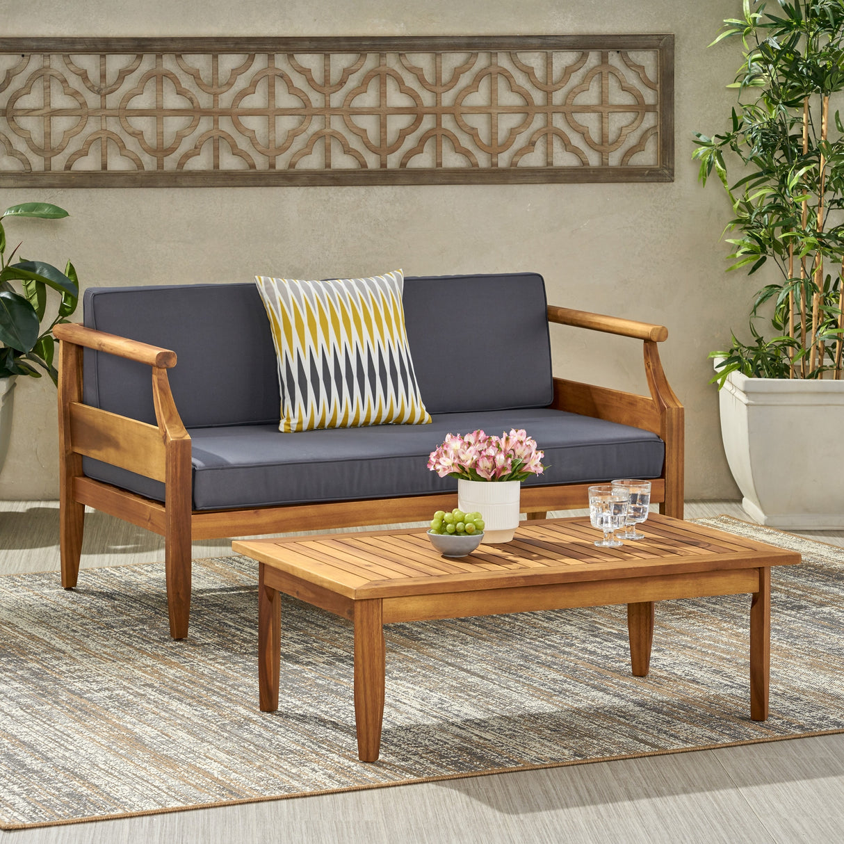 Aston Acacia Wood Outdoor Loveseat Set by Christopher Knight Home