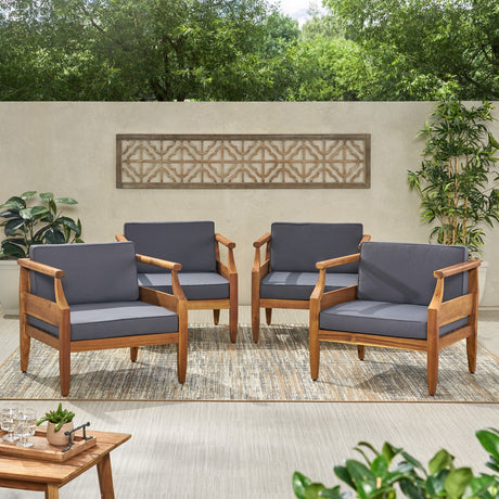 Aston Outdoor Mid-century Modern Acacia Wood Club Chair (Set of 4) by Christopher Knight Home