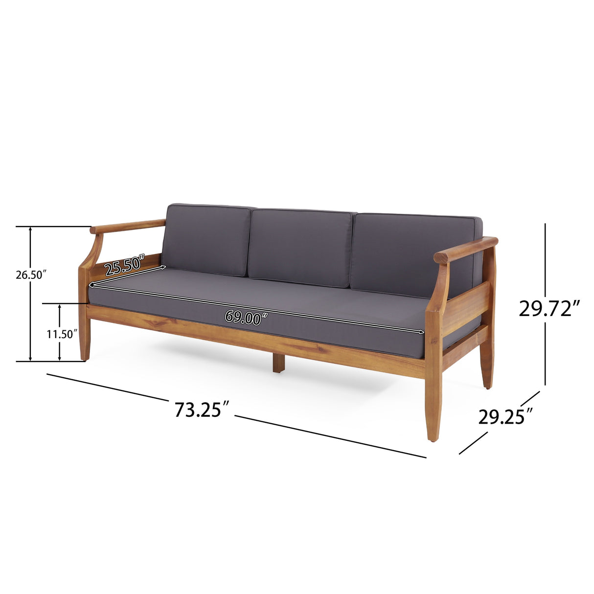 Aston Outdoor Acacia Wood 3 Seater Sofa by Christopher Knight Home