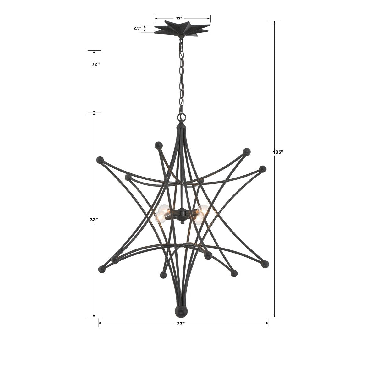 Astro 4 Light Black Chandelier - 27"W x 32"H