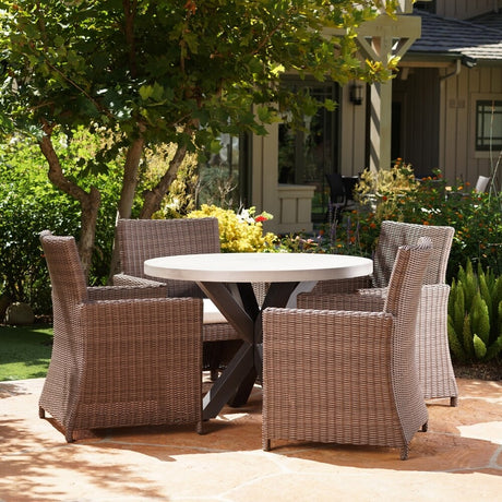 Athena Outdoor 5-piece Light-weight Concrete Wicker Dining Set with Cushions by Christopher Knight Home
